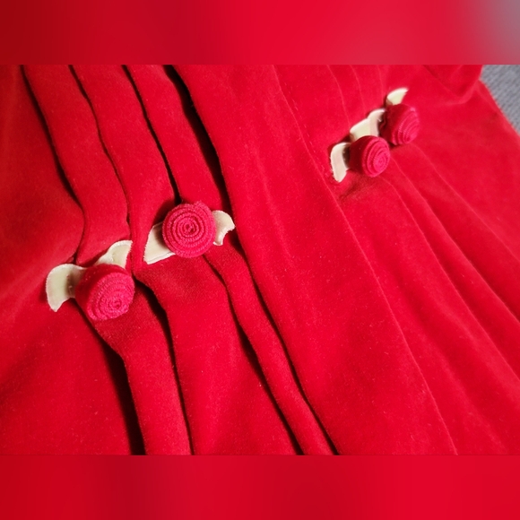Adorable Vintage Red Dress with Peter Pan Collar 100% Cotton Velvet Look 18M - Picture 6 of 11